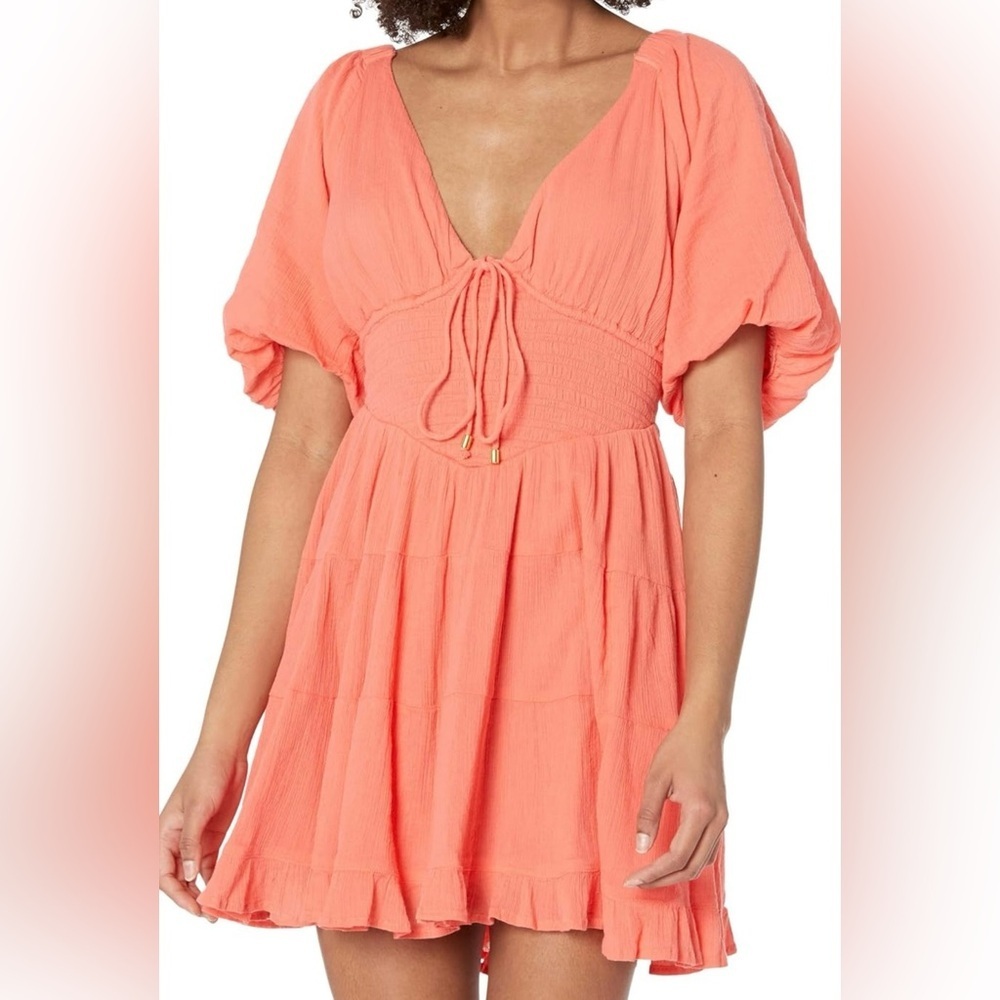 Free People Coral Tie-Front Swim Cover-Up